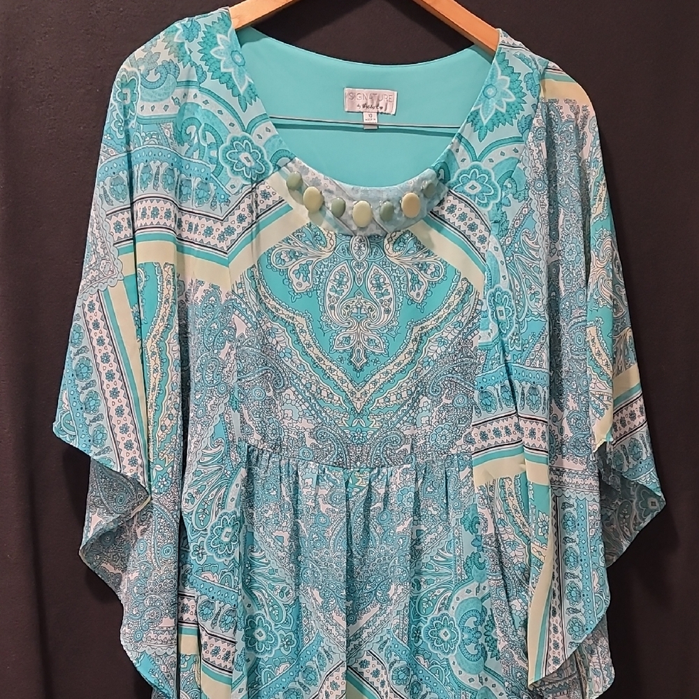 Signature by Robbie Bee Turquoise Paisley Maxi Dress